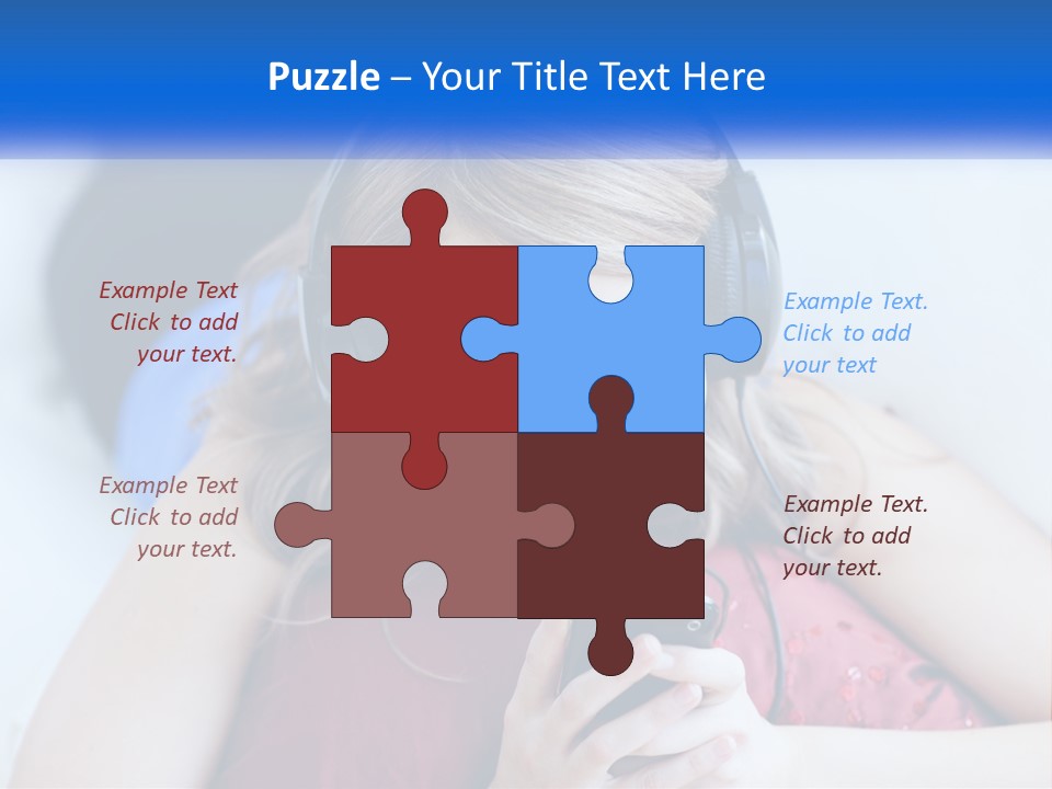 A Woman Wearing Headphones Is Looking At Her Cell Phone PowerPoint Template