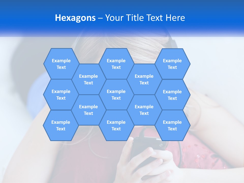 A Woman Wearing Headphones Is Looking At Her Cell Phone PowerPoint Template