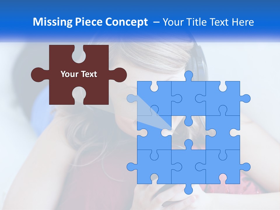 A Woman Wearing Headphones Is Looking At Her Cell Phone PowerPoint Template