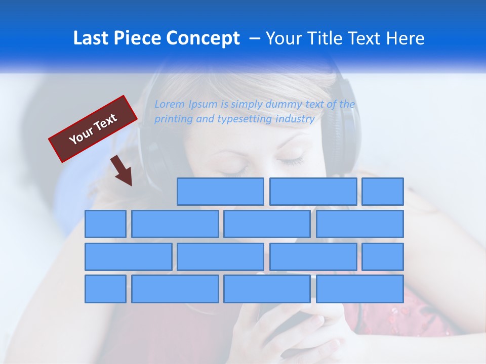 A Woman Wearing Headphones Is Looking At Her Cell Phone PowerPoint Template