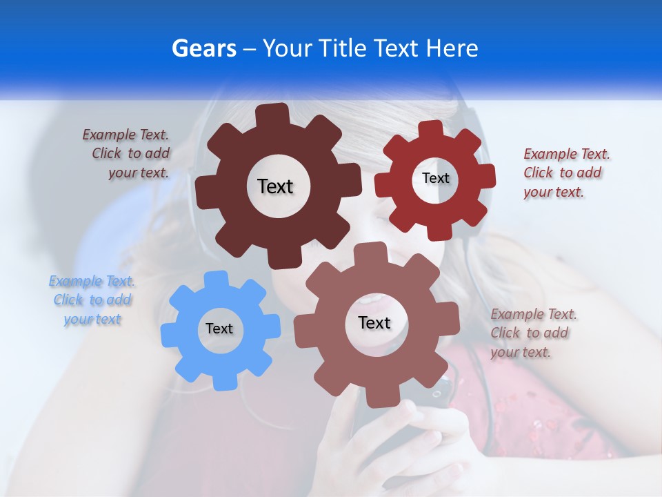 A Woman Wearing Headphones Is Looking At Her Cell Phone PowerPoint Template