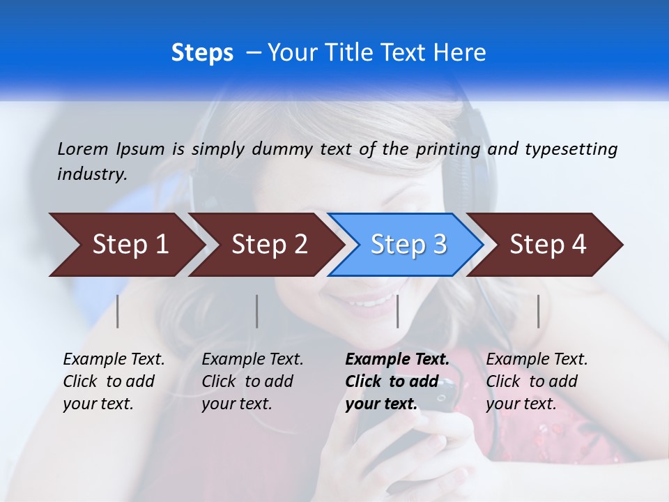 A Woman Wearing Headphones Is Looking At Her Cell Phone PowerPoint Template