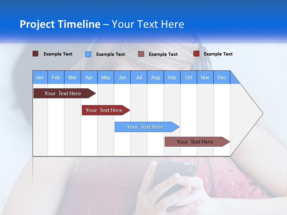 A Woman Wearing Headphones Is Looking At Her Cell Phone PowerPoint Template