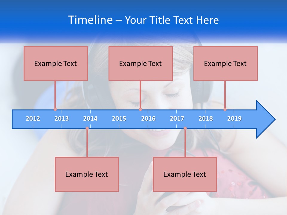 A Woman Wearing Headphones Is Looking At Her Cell Phone PowerPoint Template