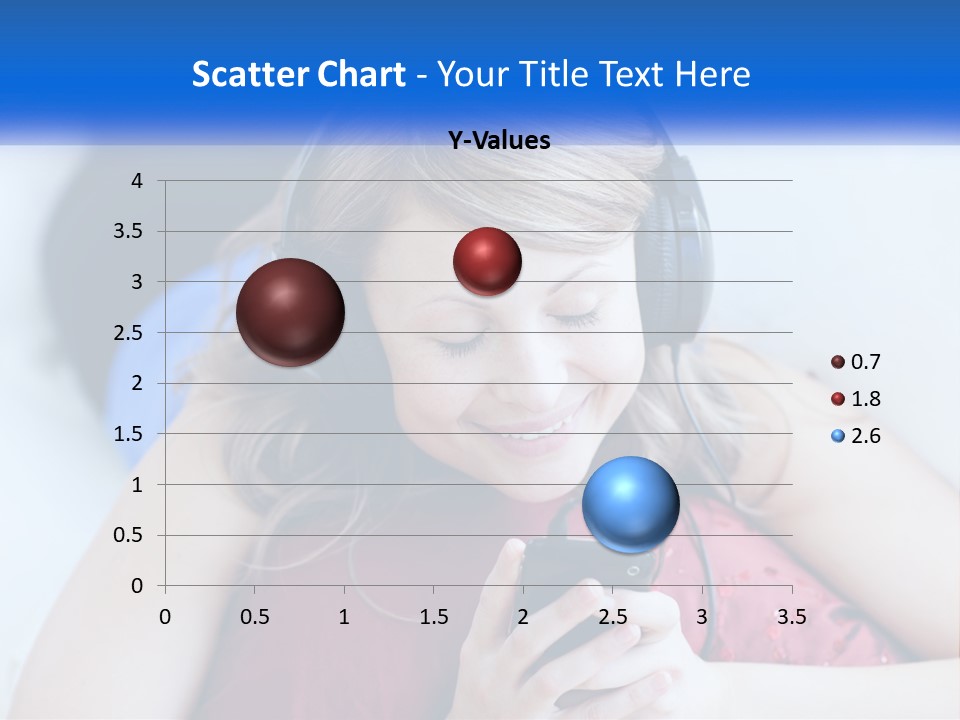 A Woman Wearing Headphones Is Looking At Her Cell Phone PowerPoint Template