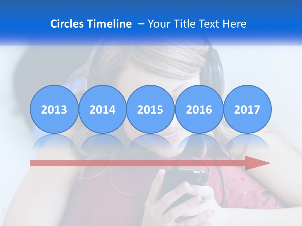 A Woman Wearing Headphones Is Looking At Her Cell Phone PowerPoint Template