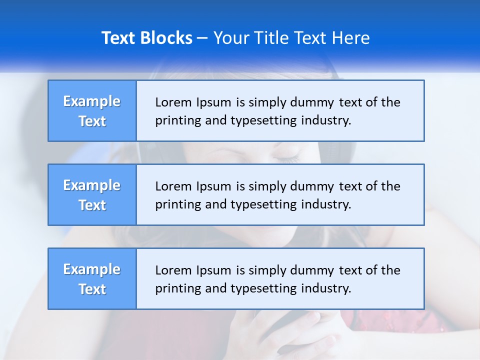 A Woman Wearing Headphones Is Looking At Her Cell Phone PowerPoint Template