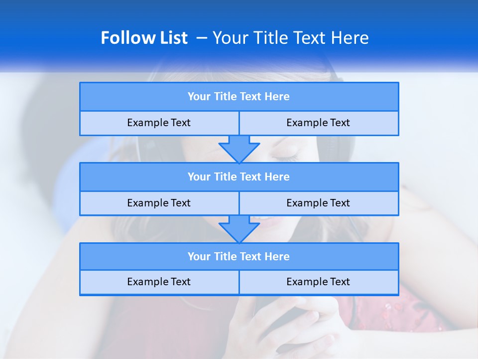 A Woman Wearing Headphones Is Looking At Her Cell Phone PowerPoint Template