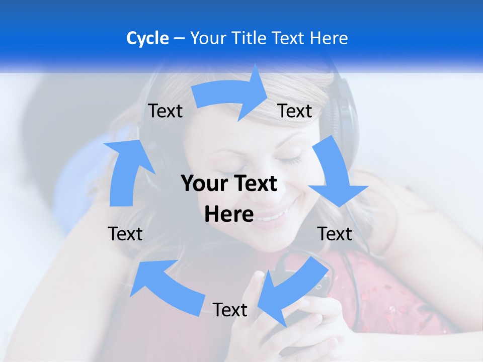 A Woman Wearing Headphones Is Looking At Her Cell Phone PowerPoint Template