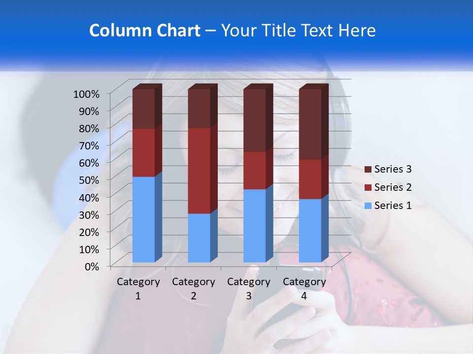 A Woman Wearing Headphones Is Looking At Her Cell Phone PowerPoint Template