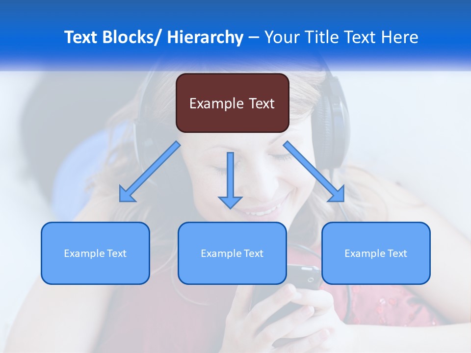 A Woman Wearing Headphones Is Looking At Her Cell Phone PowerPoint Template
