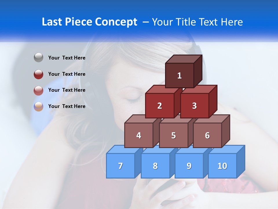 A Woman Wearing Headphones Is Looking At Her Cell Phone PowerPoint Template