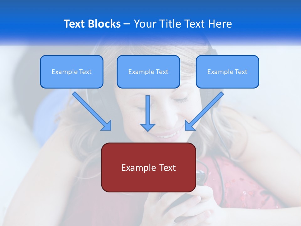 A Woman Wearing Headphones Is Looking At Her Cell Phone PowerPoint Template