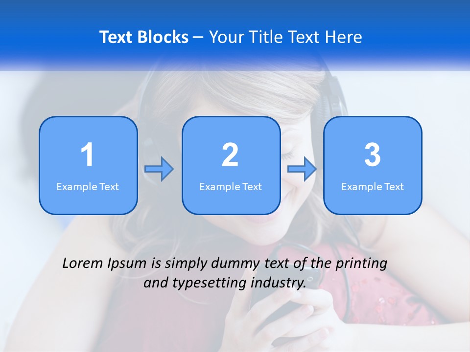 A Woman Wearing Headphones Is Looking At Her Cell Phone PowerPoint Template