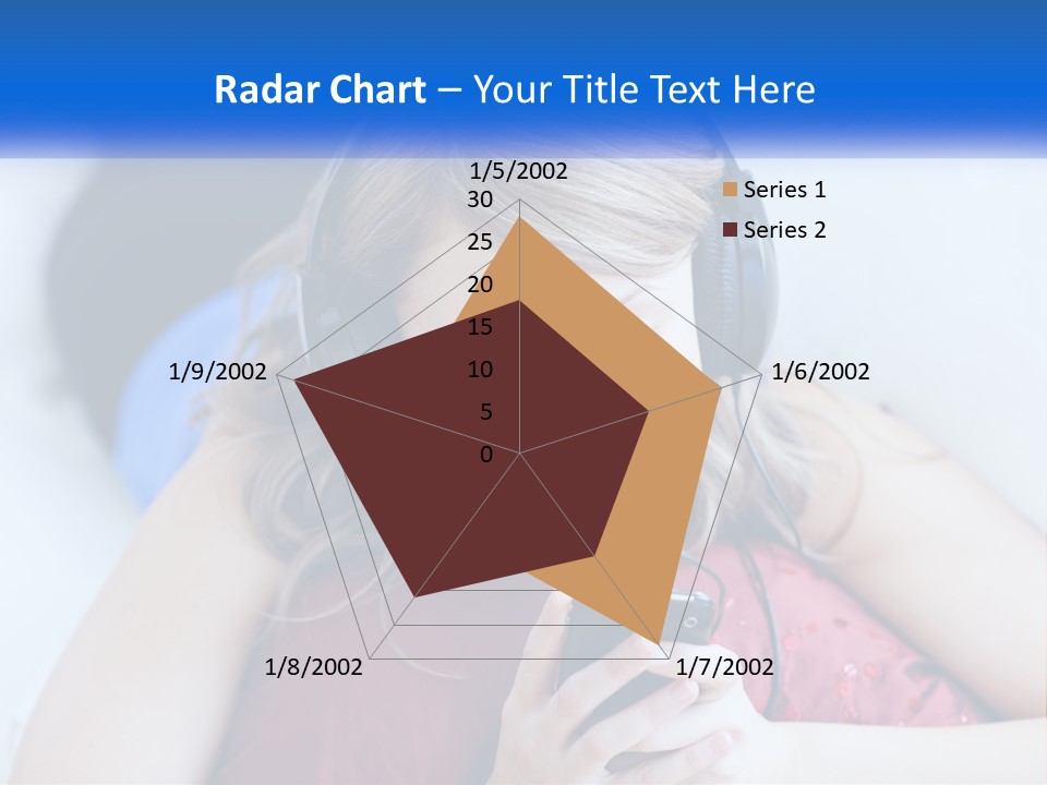 A Woman Wearing Headphones Is Looking At Her Cell Phone PowerPoint Template