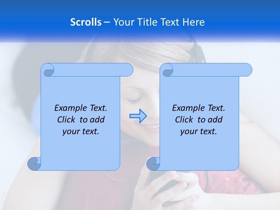 A Woman Wearing Headphones Is Looking At Her Cell Phone PowerPoint Template