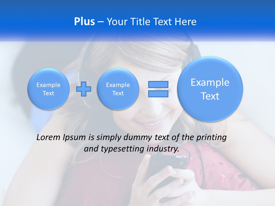 A Woman Wearing Headphones Is Looking At Her Cell Phone PowerPoint Template