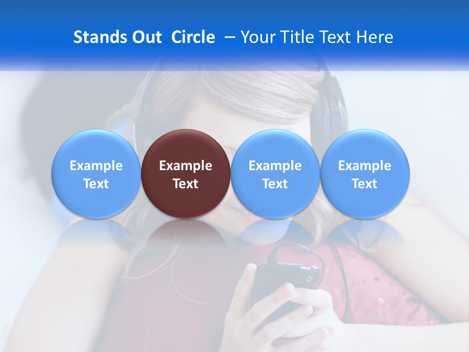 A Woman Wearing Headphones Is Looking At Her Cell Phone PowerPoint Template