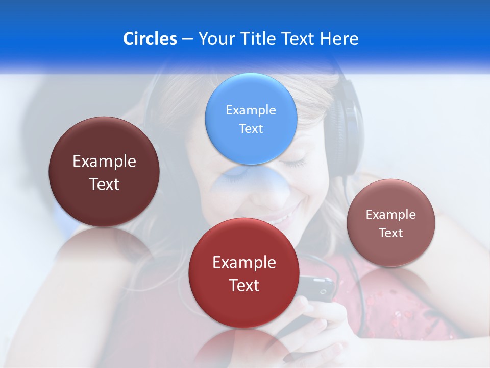 A Woman Wearing Headphones Is Looking At Her Cell Phone PowerPoint Template