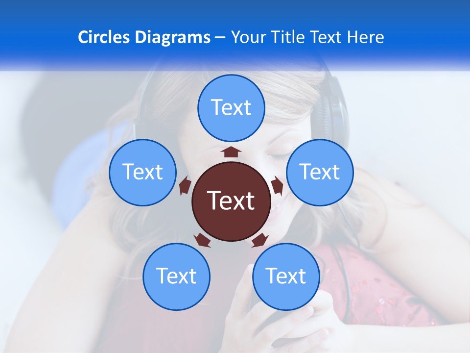 A Woman Wearing Headphones Is Looking At Her Cell Phone PowerPoint Template