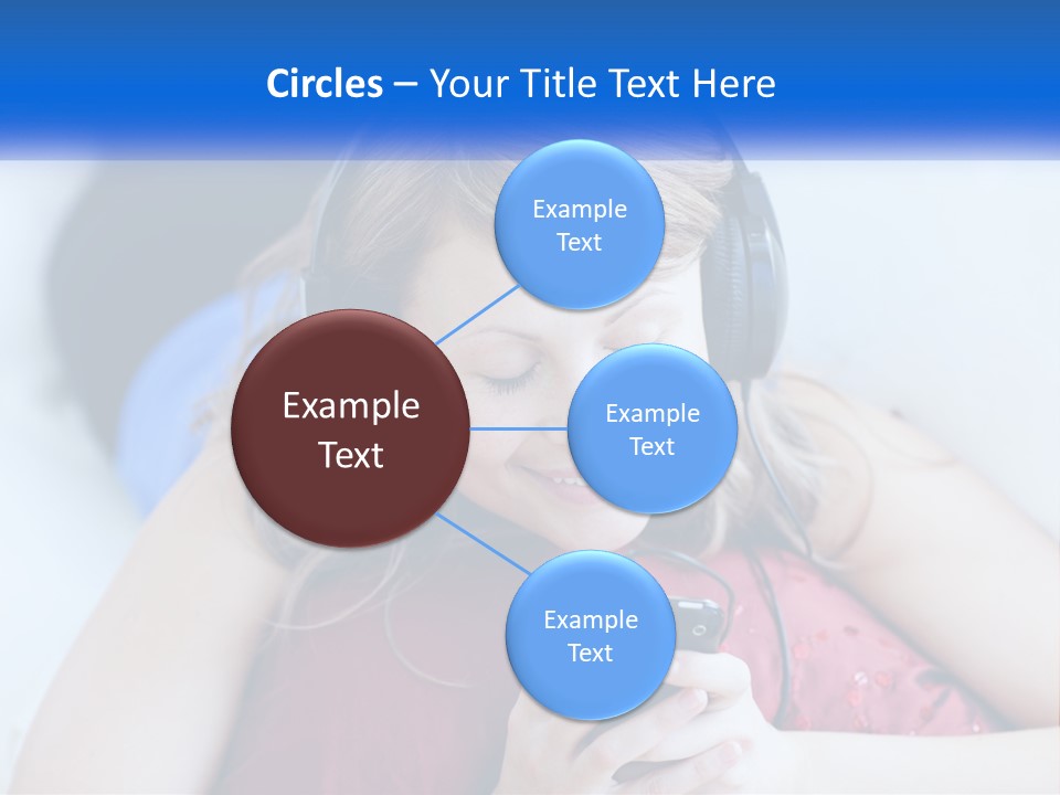 A Woman Wearing Headphones Is Looking At Her Cell Phone PowerPoint Template