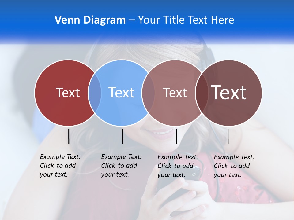 A Woman Wearing Headphones Is Looking At Her Cell Phone PowerPoint Template