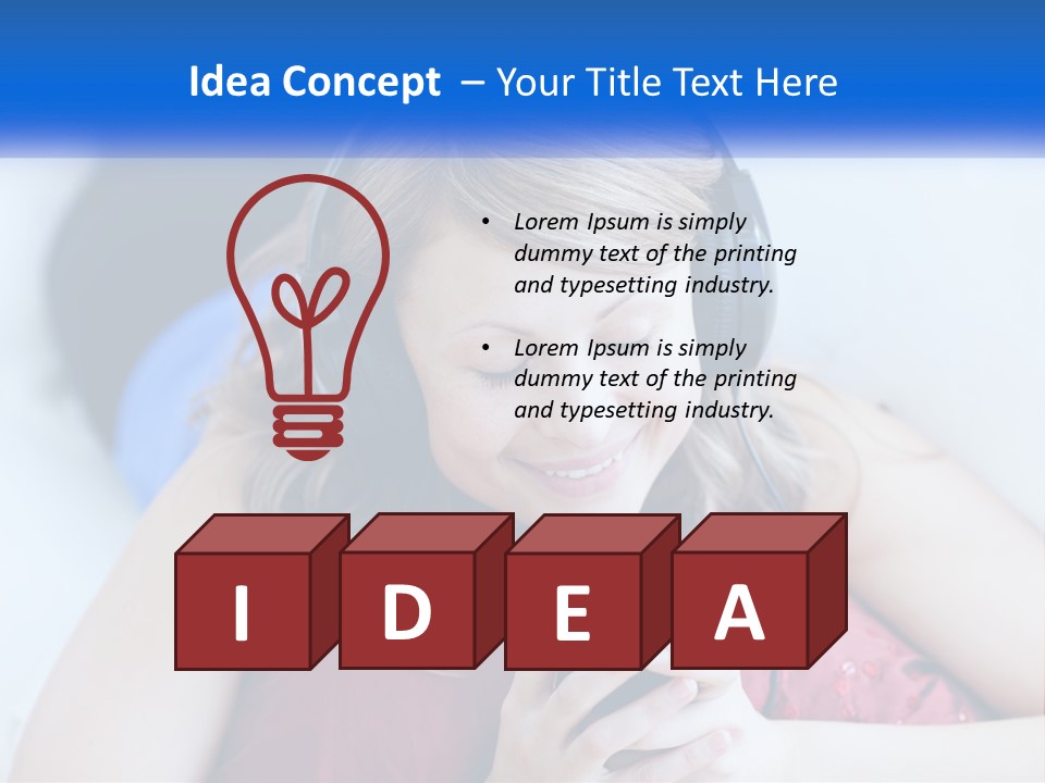 A Woman Wearing Headphones Is Looking At Her Cell Phone PowerPoint Template