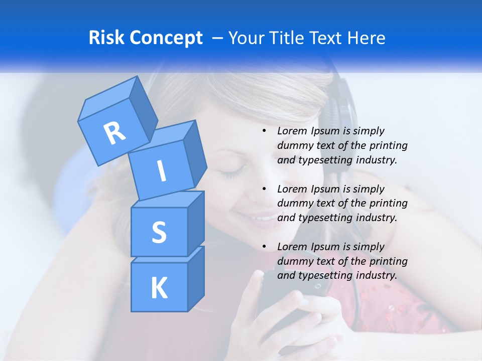 A Woman Wearing Headphones Is Looking At Her Cell Phone PowerPoint Template