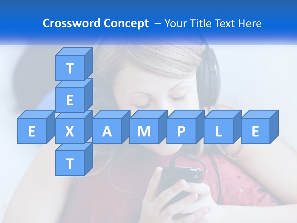 A Woman Wearing Headphones Is Looking At Her Cell Phone PowerPoint Template