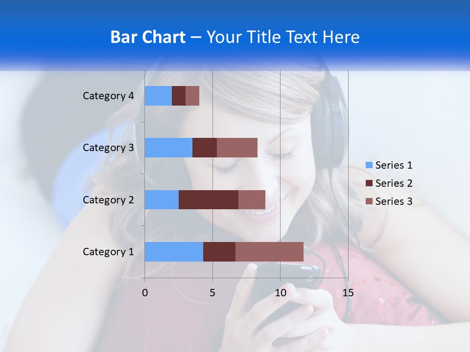 A Woman Wearing Headphones Is Looking At Her Cell Phone PowerPoint Template