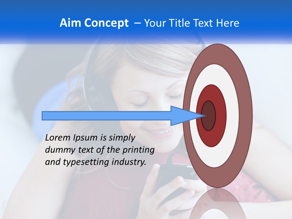 A Woman Wearing Headphones Is Looking At Her Cell Phone PowerPoint Template