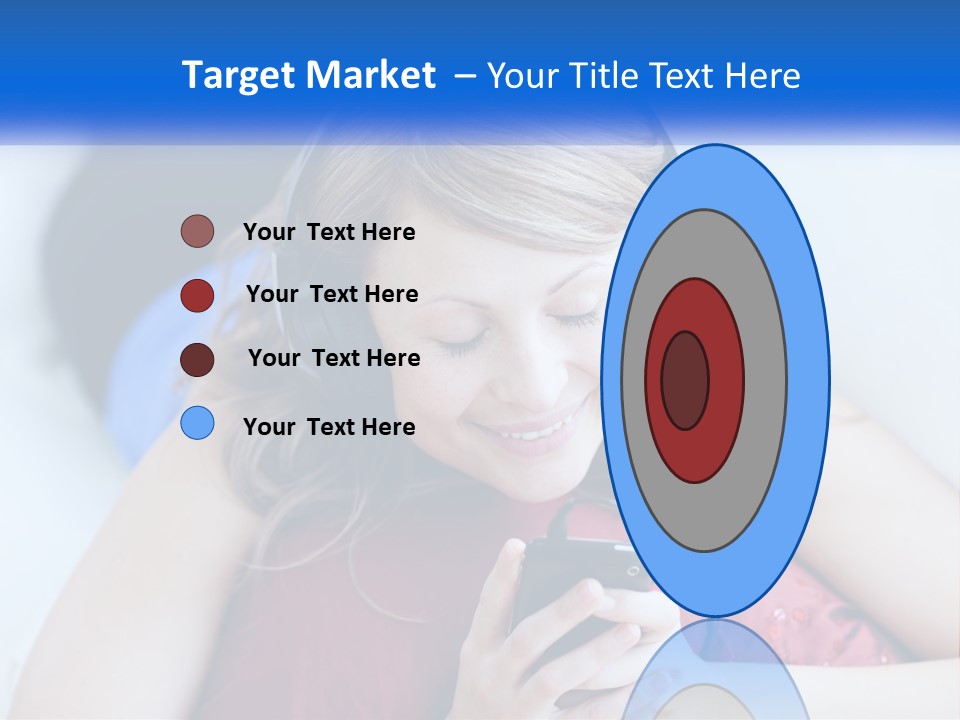 A Woman Wearing Headphones Is Looking At Her Cell Phone PowerPoint Template