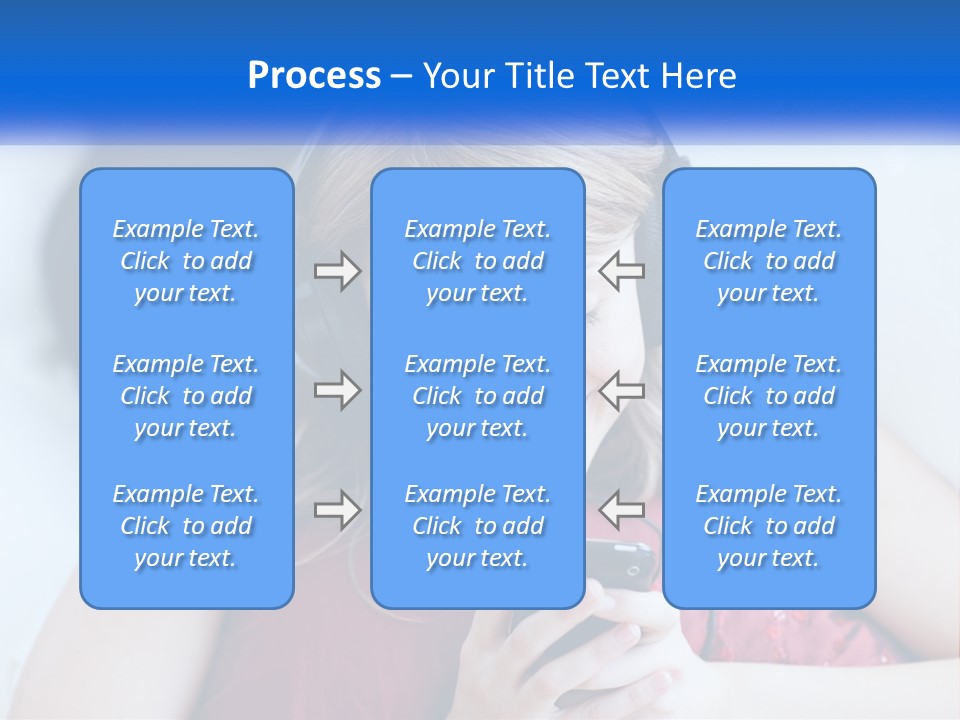 A Woman Wearing Headphones Is Looking At Her Cell Phone PowerPoint Template