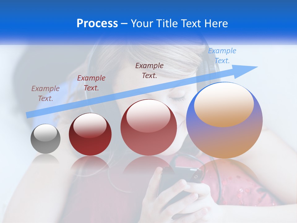 A Woman Wearing Headphones Is Looking At Her Cell Phone PowerPoint Template