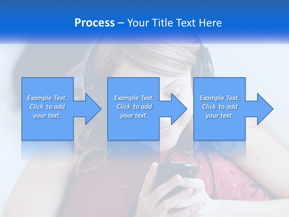 A Woman Wearing Headphones Is Looking At Her Cell Phone PowerPoint Template