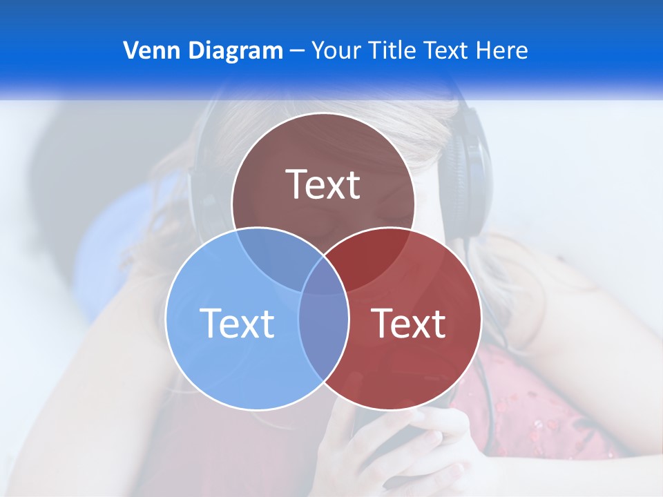 A Woman Wearing Headphones Is Looking At Her Cell Phone PowerPoint Template
