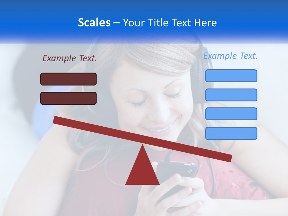 A Woman Wearing Headphones Is Looking At Her Cell Phone PowerPoint Template