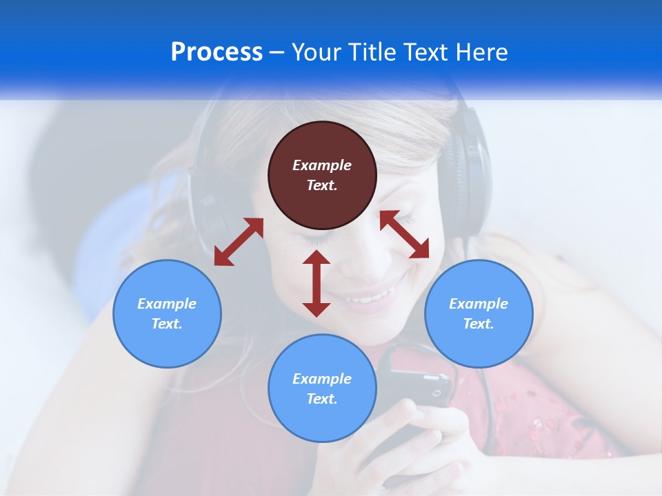 A Woman Wearing Headphones Is Looking At Her Cell Phone PowerPoint Template