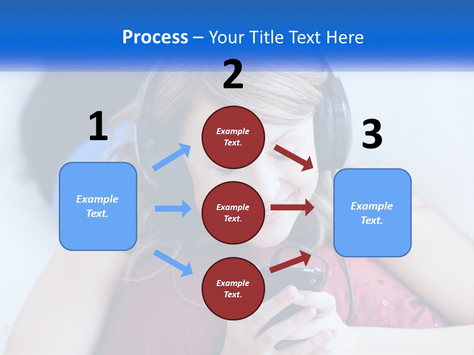 A Woman Wearing Headphones Is Looking At Her Cell Phone PowerPoint Template