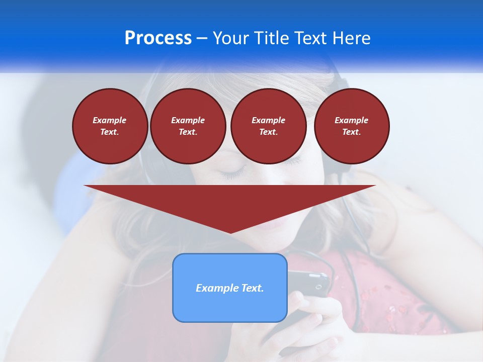 A Woman Wearing Headphones Is Looking At Her Cell Phone PowerPoint Template