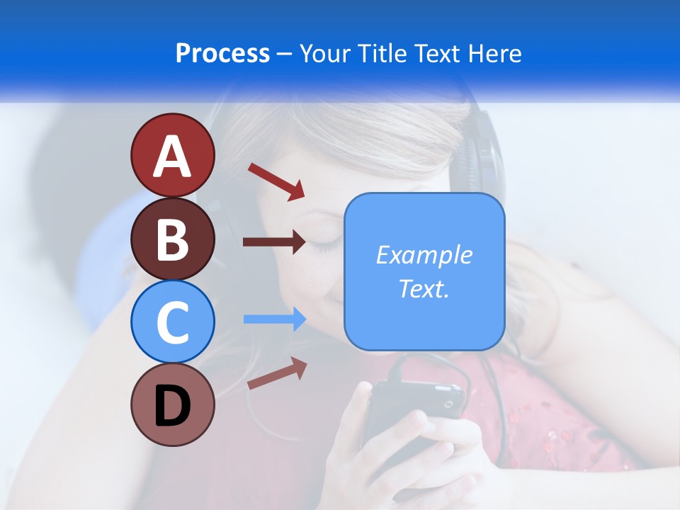A Woman Wearing Headphones Is Looking At Her Cell Phone PowerPoint Template