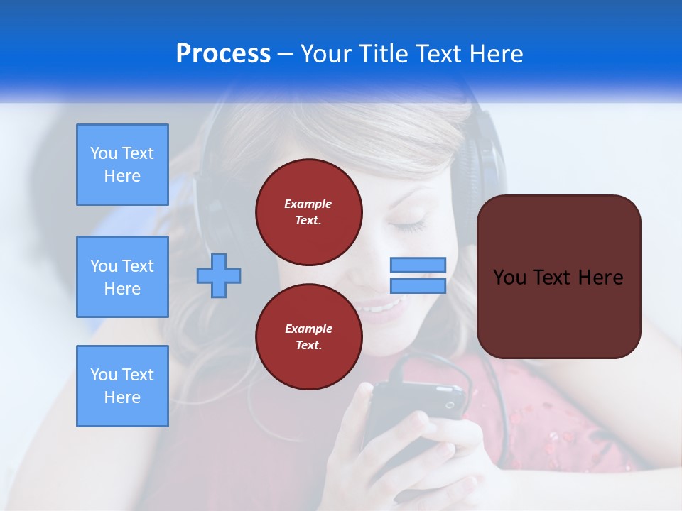 A Woman Wearing Headphones Is Looking At Her Cell Phone PowerPoint Template