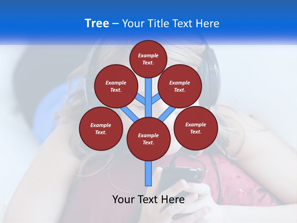 A Woman Wearing Headphones Is Looking At Her Cell Phone PowerPoint Template