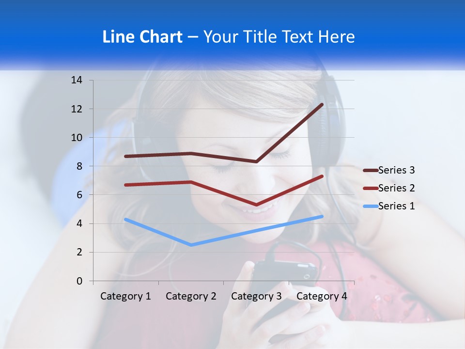 A Woman Wearing Headphones Is Looking At Her Cell Phone PowerPoint Template