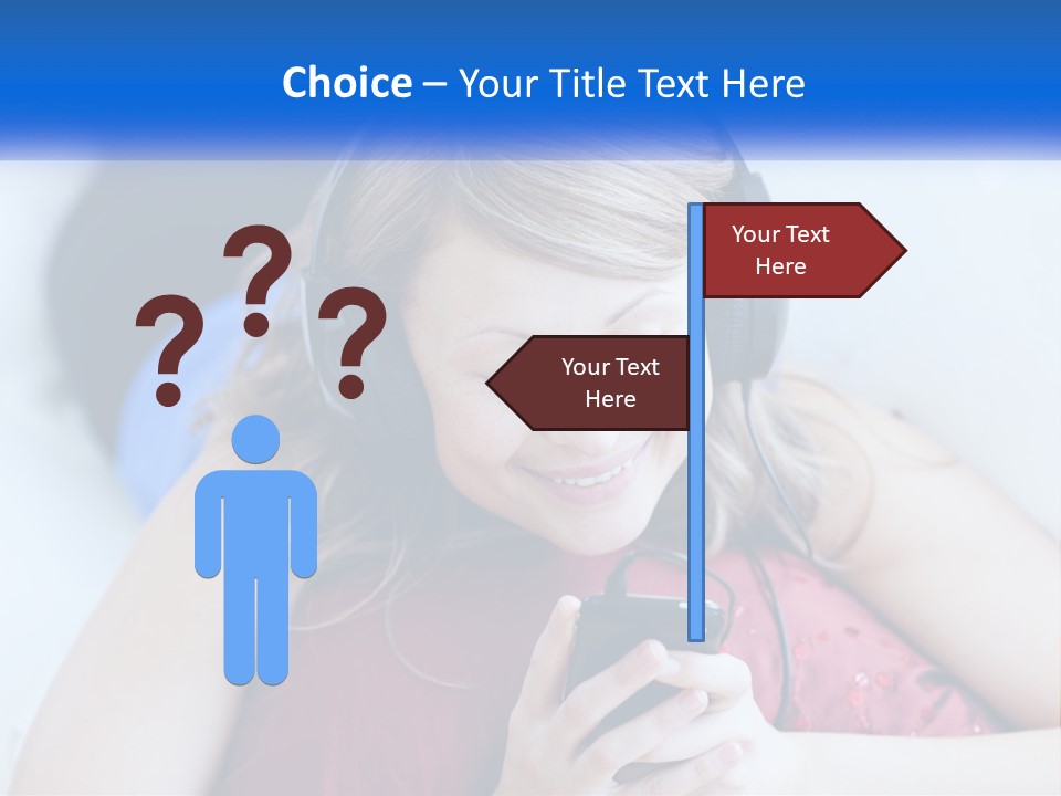 A Woman Wearing Headphones Is Looking At Her Cell Phone PowerPoint Template