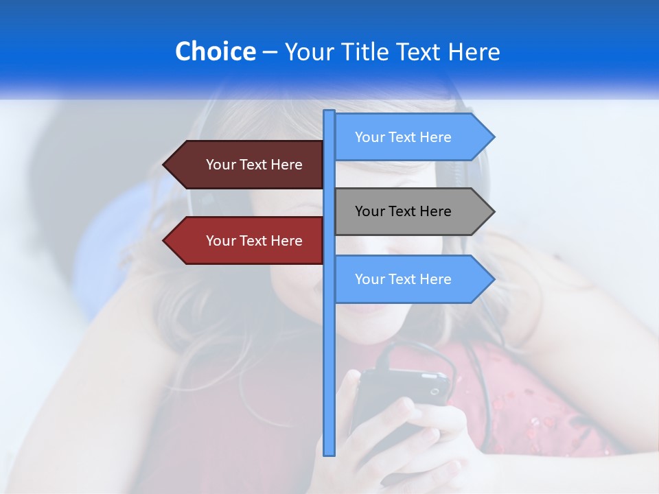 A Woman Wearing Headphones Is Looking At Her Cell Phone PowerPoint Template