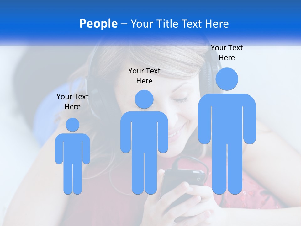 A Woman Wearing Headphones Is Looking At Her Cell Phone PowerPoint Template