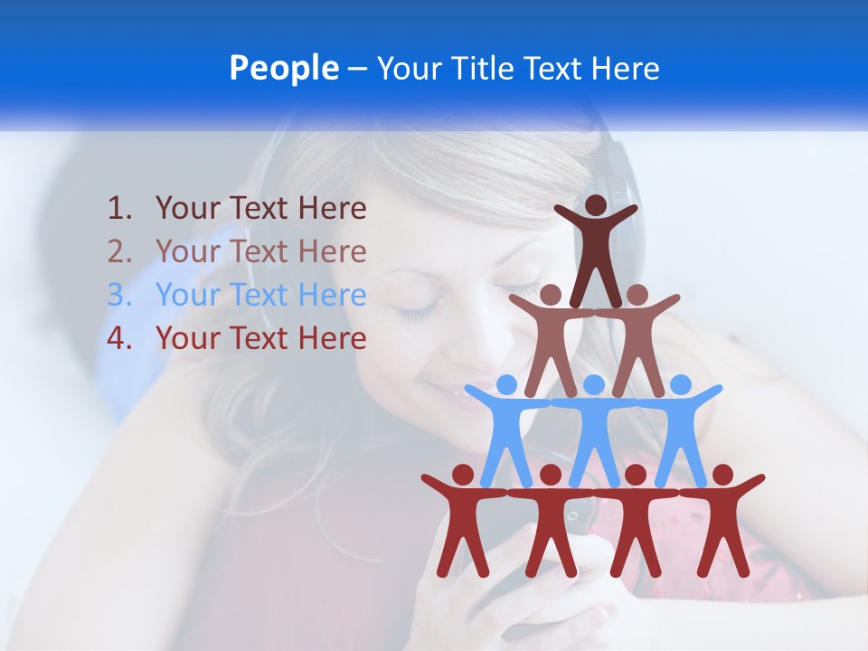 A Woman Wearing Headphones Is Looking At Her Cell Phone PowerPoint Template