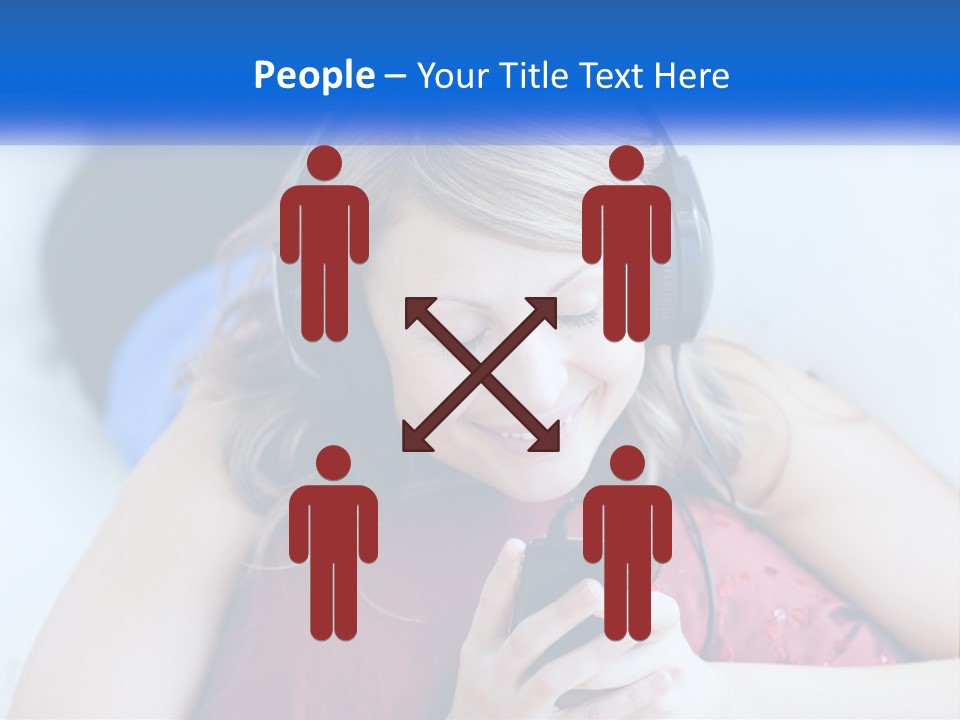 A Woman Wearing Headphones Is Looking At Her Cell Phone PowerPoint Template