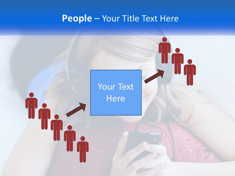 A Woman Wearing Headphones Is Looking At Her Cell Phone PowerPoint Template